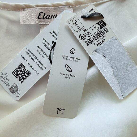 NWT Etam Milky Washable Silk Lace Detail Slip Chemise Nightie in Pearl Size S - Picture 9 of 14